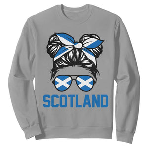 Scotland Messy Bun Hair Saltire Flag Ribbon Bow Sweatshirt Scottish Pride for Girls Women