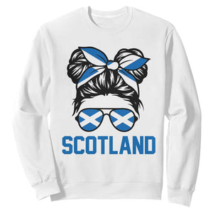 Scotland Messy Bun Hair Saltire Flag Ribbon Bow Sweatshirt Scottish Pride for Girls Women