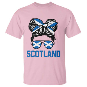 Scotland Messy Bun Hair Saltire Flag Ribbon Bow T Shirt Scottish Pride for Girls Women