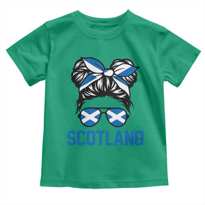Scotland Messy Bun Hair Saltire Flag Ribbon Bow Toddler T Shirt Scottish Pride for Girls Women