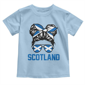 Scotland Messy Bun Hair Saltire Flag Ribbon Bow Toddler T Shirt Scottish Pride for Girls Women