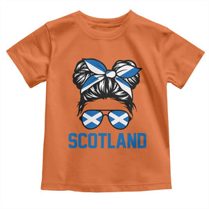 Scotland Messy Bun Hair Saltire Flag Ribbon Bow Toddler T Shirt Scottish Pride for Girls Women