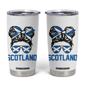 Scotland Messy Bun Hair Saltire Flag Ribbon Bow Tumbler Cup Scottish Pride for Girls Women