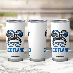 Scotland Messy Bun Hair Saltire Flag Ribbon Bow Tumbler Cup Scottish Pride for Girls Women