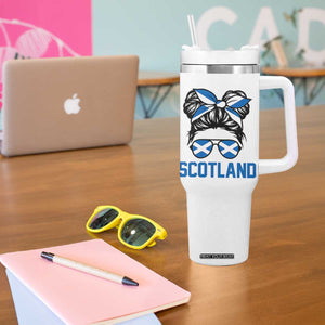 Scotland Messy Bun Hair Saltire Flag Ribbon Bow Tumbler With Handle Scottish Pride for Girls Women