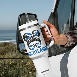 Scotland Messy Bun Hair Saltire Flag Ribbon Bow Tumbler With Handle Scottish Pride for Girls Women