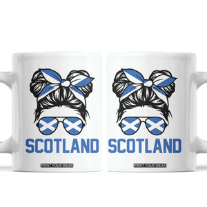 Scotland Messy Bun Hair Saltire Flag Ribbon Bow Coffee Mug Scottish Pride for Girls Women