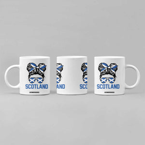 Scotland Messy Bun Hair Saltire Flag Ribbon Bow Coffee Mug Scottish Pride for Girls Women