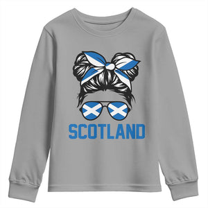Scotland Messy Bun Hair Saltire Flag Ribbon Bow Youth Sweatshirt Scottish Pride for Girls Women