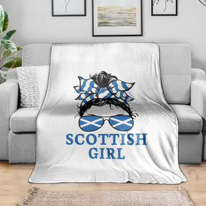 Scottish Girl Messy Bun Hair Saltire Flag Ribbon Bow Throw Blanket Scotland Pride for Girls Women
