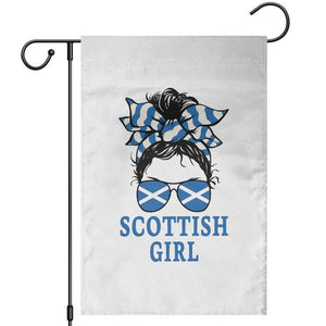 Scottish Girl Messy Bun Hair Saltire Flag Ribbon Bow Garden Flag Scotland Pride for Girls Women