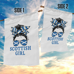 Scottish Girl Messy Bun Hair Saltire Flag Ribbon Bow Garden Flag Scotland Pride for Girls Women