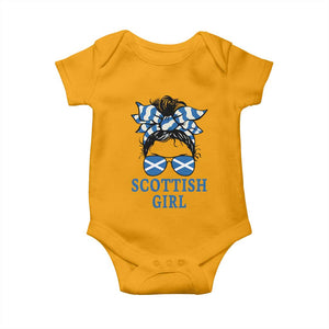 Scottish Girl Messy Bun Hair Saltire Flag Ribbon Bow Baby Onesie Scotland Pride for Girls Women