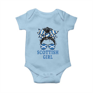 Scottish Girl Messy Bun Hair Saltire Flag Ribbon Bow Baby Onesie Scotland Pride for Girls Women