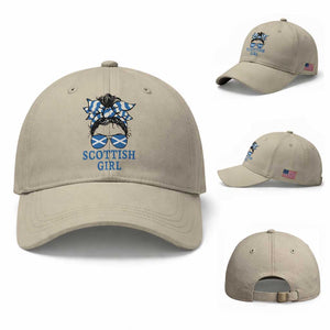 Scottish Girl Messy Bun Hair Saltire Flag Ribbon Bow Baseball Cap Scotland Pride for Girls Women