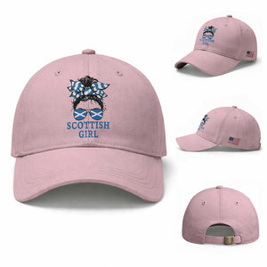 Scottish Girl Messy Bun Hair Saltire Flag Ribbon Bow Baseball Cap Scotland Pride for Girls Women