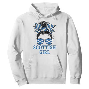 Scottish Girl Messy Bun Hair Saltire Flag Ribbon Bow Hoodie Scotland Pride for Girls Women