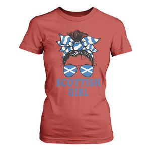 Scottish Girl Messy Bun Hair Saltire Flag Ribbon Bow T Shirt For Women Scotland Pride for Girls Women