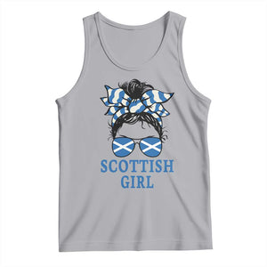 Scottish Girl Messy Bun Hair Saltire Flag Ribbon Bow Tank Top Scotland Pride for Girls Women