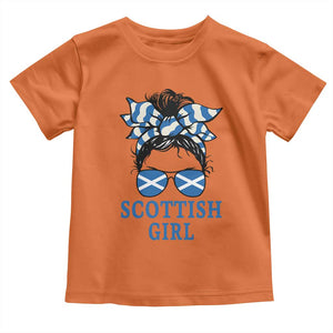 Scottish Girl Messy Bun Hair Saltire Flag Ribbon Bow Toddler T Shirt Scotland Pride for Girls Women