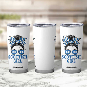 Scottish Girl Messy Bun Hair Saltire Flag Ribbon Bow Tumbler Cup Scotland Pride for Girls Women
