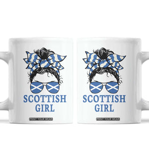Scottish Girl Messy Bun Hair Saltire Flag Ribbon Bow Coffee Mug Scotland Pride for Girls Women