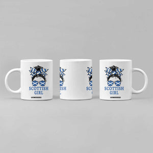 Scottish Girl Messy Bun Hair Saltire Flag Ribbon Bow Coffee Mug Scotland Pride for Girls Women