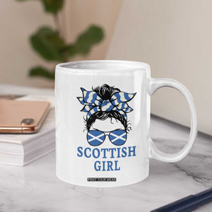 Scottish Girl Messy Bun Hair Saltire Flag Ribbon Bow Coffee Mug Scotland Pride for Girls Women