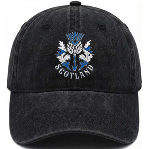 Scotland Thistle Floral Emblem Washed Cotton Baseball Cap Stylized Gothic Heraldry Scottish Heritage Pride