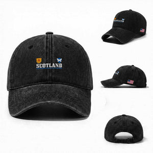 Scotland Dual Crest Lion Rampant Shield Saltire Flag Washed Cotton Baseball Cap Football Fans Match Day
