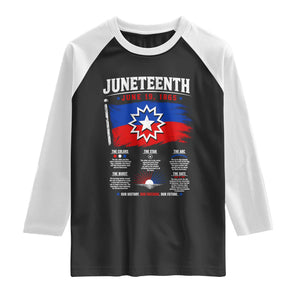 Educational Juneteenth Flag Symbolism Infographic Raglan Shirt Freedom Day June 19 1865 History Meaning