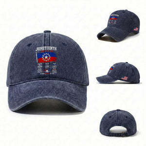 Educational Juneteenth Flag Symbolism Infographic Washed Cotton Baseball Cap Freedom Day June 19 1865 History Meaning