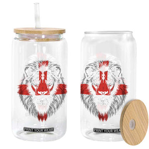 Majestic England Lion Face Graphic Glass Can Patriotic St. Georges Cross British Pride Heritage