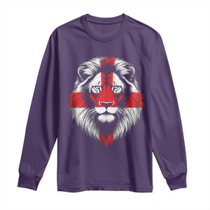 Majestic England Lion Face Graphic Long Sleeve Shirt Patriotic St. Georges Cross British Pride Heritage