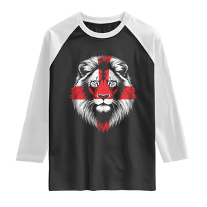 Majestic England Lion Face Graphic Raglan Shirt Patriotic St. Georges Cross British Pride Heritage