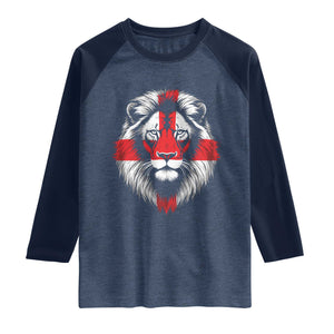 Majestic England Lion Face Graphic Raglan Shirt Patriotic St. Georges Cross British Pride Heritage