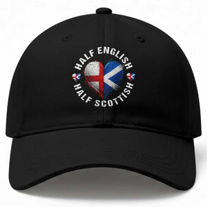Half English Half Scottish Heritage Baseball Cap Heart St Georges Cross and Saltire Pride