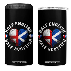 Half English Half Scottish Heritage 4 in 1 Can Cooler Tumbler Heart St Georges Cross and Saltire Pride
