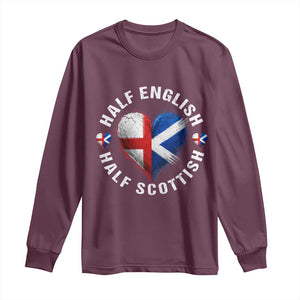 Half English Half Scottish Heritage Long Sleeve Shirt Heart St Georges Cross and Saltire Pride