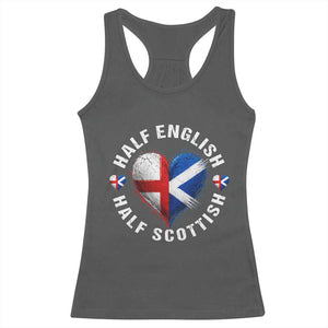 Half English Half Scottish Heritage Racerback Tank Top Heart St Georges Cross and Saltire Pride