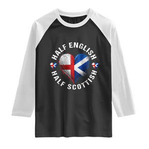 Half English Half Scottish Heritage Raglan Shirt Heart St Georges Cross and Saltire Pride