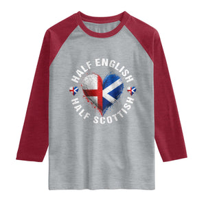 Half English Half Scottish Heritage Raglan Shirt Heart St Georges Cross and Saltire Pride