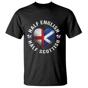 Half English Half Scottish Heritage T Shirt Heart St Georges Cross and Saltire Pride