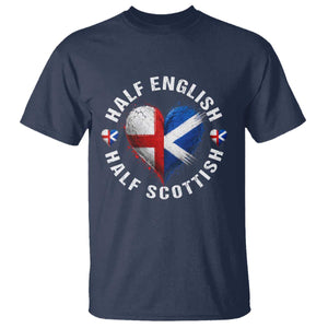 Half English Half Scottish Heritage T Shirt Heart St Georges Cross and Saltire Pride