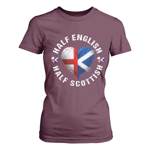 Half English Half Scottish Heritage T Shirt For Women Heart St Georges Cross and Saltire Pride