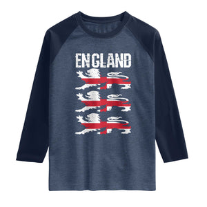 Vintage Three Lions England Pride Raglan Shirt Patriotic Soccer British Football Fans