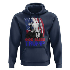 God Bless President Trump Hoodie Pennsylvania 2024 Raised Fist American Flag Cross TS02 Navy Print Your Wear