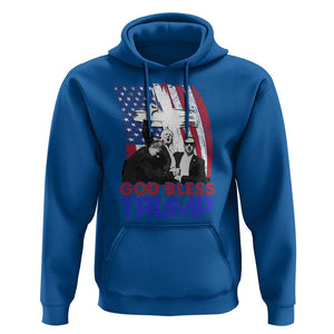 God Bless President Trump Hoodie Pennsylvania 2024 Raised Fist American Flag Cross TS02 Royal Blue Print Your Wear