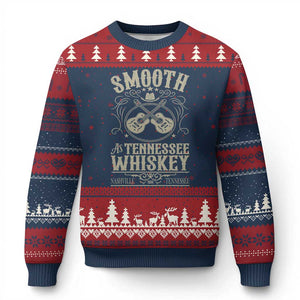 Smooth As Tennessee Whiskey Ugly Christmas Sweater Country Music Guitar Drinking Addict TS02 Navy Red Print Your Wear