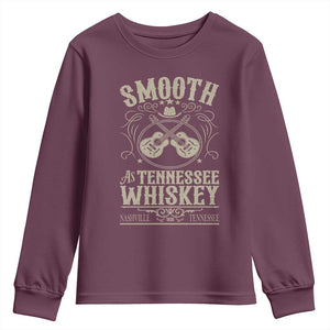 Smooth As Tennessee Whiskey Youth Sweatshirt Country Music Guitar Drinking Addict TS02 Maroon Print Your Wear